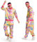 Ulikey 80er Trainingsanzug, 80er 90er Jahre Outfit Herren Damen, Kostüm 80er Jahre Set mit Stirnband Armbänder Brille Paare para Faschingskostüme Karneval Cosplay (Rosa Gelb, L)