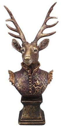 ecosoul Hirschkopf Büste Skulptur Statue Figur Jäger Landhaus zum Hinstellen rotbraun-Gold auf eckigem Sockel H/B/T: 32/14,5/10,5 cm