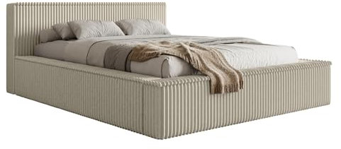 Selsey Polsterbett 180 x 200 cm Doppelbett Gepolstertes Bett Bettgestell Mit Stauraum Und Kopfteil Weicher Cord Stoff Hellbeige Affolio