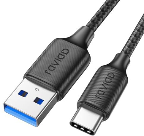 RAVIAD Cavo USB Type-C [USB 3.0, 2M], Cavo USBC Ricarica Rapida 3A QC 3.0, Cavo USB Tipo C per iPhone 16 15, Samsung Galaxy S25 S24 S23 S22 S21 S20 A71 A51 Note 20 10, Pixel 7, Realme - Nero