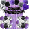 Wiletasz Schwarz Lila und Silber Happy Birthday Party Dekorationen Luftballons, Lila Geburtstagsdekorationen mit Banner Vorhänge für Frauen Männer Jungen Mädchen