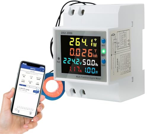 Jadeshay WiFi Compteur d'Énergie Monophasé, 6 en 1 Compteur Electrique Wattmetre Wifi LCD Voltmètre Ampèremètre Numérique pour Rail DIN Compteur KWh AC40-300V 100A(CT externe)