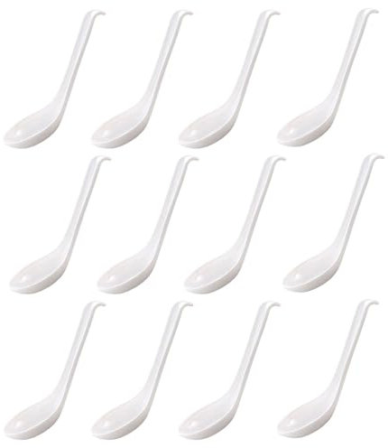 Soup Spoon Ramen Noodle Soup Ladle White Soup Spoons Sturdy and Durable Asian Dinner Spoon Easy Clean Dishwasher Safe (12)
