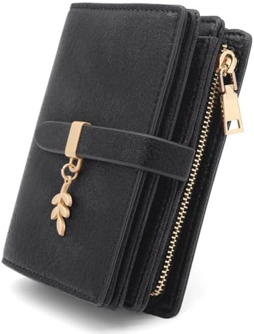 GOUNNU Portafoglio Donna Piccolo Portafogli Pelle PU RFID Blocco Elegante Corto Portamonete per donna con 17 Porta Carta di Credito Cerniera (Nero)