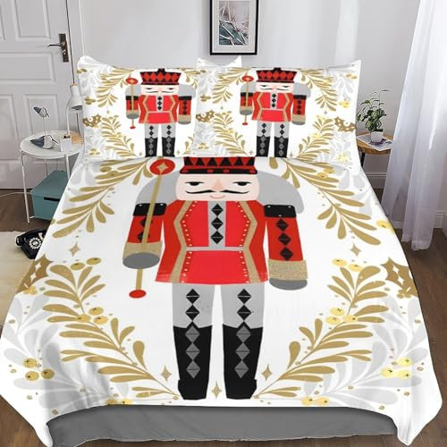 AYZOFCNDK Christmas Duvet Cover Soft Polyester Bedding Set for Kids Teens Adults Room Decor,3D Printed Nutcracker Soft Polyester Cover,Bed Set 2 Pillow Cases for All Season King（220x240cm）