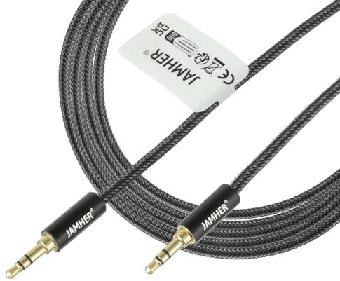 JAMHER 3.5mm Câble Jack Audio Auxiliaire Mâle vers Mâle Nylon Tressé Plomb Auxiliaire Pour Casque de Voiture Lecteur MP3 Smartphone Stéréos à la Maison Ordinateur Portable(5M/16.4ft)