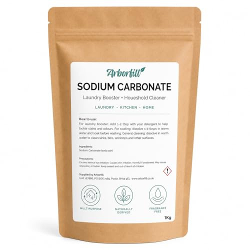 Sodium Carbonate 1kg (Washing Soda/Soda Crystals) – Natural Laundry Booster & Multi-Purpose Cleaning Powder, Degreaser, Water Softener & Stain Pre-Treat, Fragrance Free