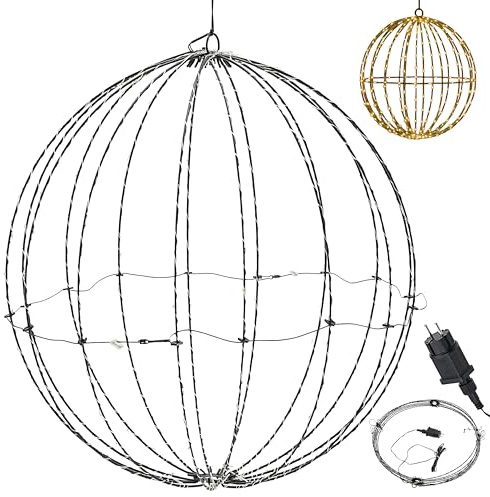 Cepewa LED Kugel zum Aufhängen | Ø50cm Eisen Kunststoff schwarz 272 LEDs warmweiß batteriebetrieben IP44 | Weihnachtskugel zum Aufhängen Gartendekoration (1 x LED Kugel Ø50cm)
