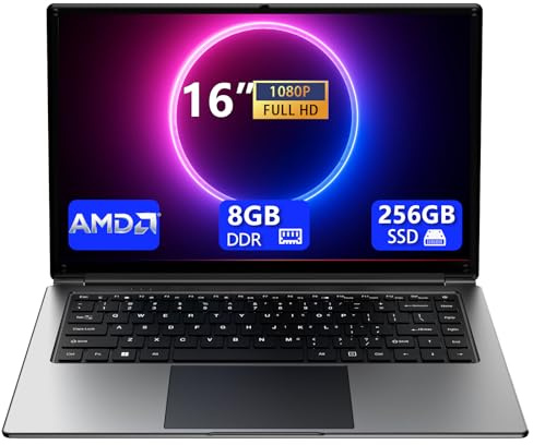 laptop 16-inch 8GB DDR 256GB SSD portable laptop computer, expandable to 1TB, AMD A9-9400 Radeon R5 CPU up to 3.2 GHz, 9000mAh battery, Numeric Keypad, USB 3.0, dual-band WiFi, webcam, slim laptops