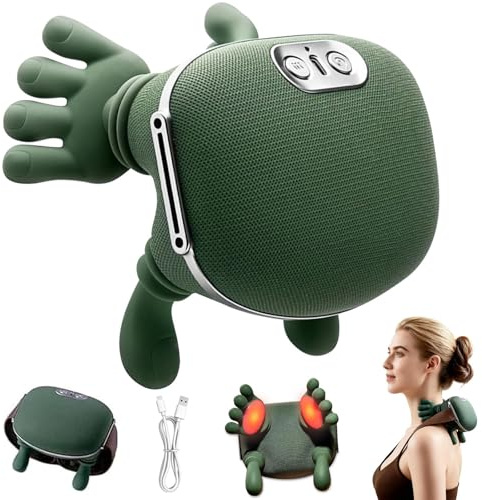 4D Massagegerät, Elektrische Nackenmassagegerät, Kabellos Schulter Massagegerät, mit 4D Bionische Hand, 3 Massagegrade & 2 Temperaturstufen, für Zuhause, Büro & Reise, Rückenmassagegerät