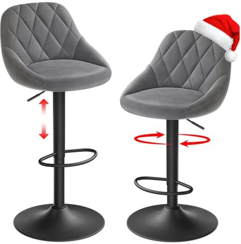 JMGJOY Barhocker 2er Set,Barstuhl 360° Drehstuhl höhenverstellbare mit Rückenlehne und Fußstütze für Küche Hausbar Bar (Dunkelgrau)