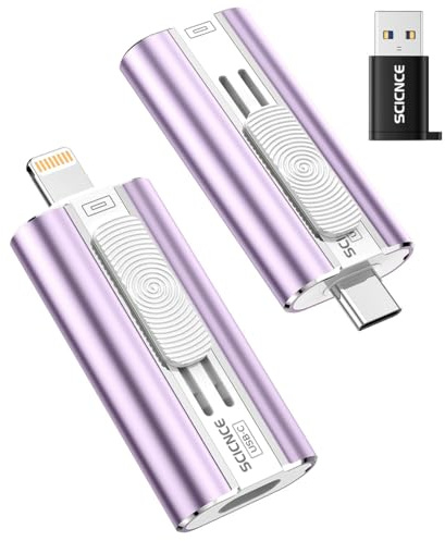 SCICNCE Clé USB double interface pour stockage de téléphone, photos, vidéos, clé USB de sauvegarde portable, aucune application nécessaire, compatible avec iPhone 17/16/15/14/13/12/11, iPad, Android
