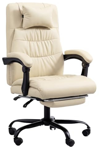 Panana Executive Office Chair, Ergonomic Conference Work Chair Padded Recline Computer PC Swivel Desk Chair with Adjustable Task Gas lift, Pu leather, with Footrest (Beige)