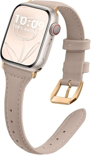 WoPail Damen Lederarmband für Apple Watch 11,42 mm 44 mm 45 mm 46 mm 49 mm | Leder Armband für iWatch Series 11/10 46mm/9/8/7/6/5/4/3/2/1/SE3/Ultra 3 Ersatzarmband Armbänder Aprikosenfarbe