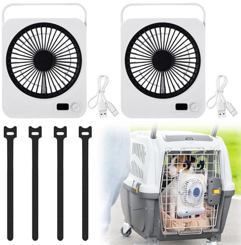 Grinsvalley 2 Pet Cage Fans for Cooling Dogs and Other Pets, Silent Portable Battery-Operated Fan, 5 Cooling Speeds, Battery Operation