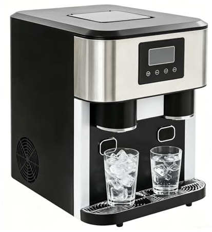 Machine à Glaçons Petite 3-en-1, Distributeur de Glaçons avec Glace Pilée, Glaçons Bullet & Eau Froide, Autonettoyant, Machine à Glaçons de Table pour Maison, Bureau, Restaurant, Bar