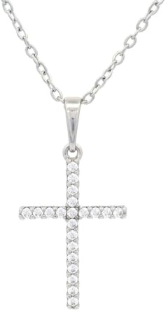 Skcess Halskette Weißgold 18K Au750 mit Moissanit, Kreuz Anhänger 45cm