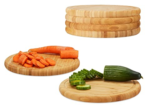 Relaxdays, Natur Frühstücksbrettchen rund 6er Set, Bambus, 30 cm, Küchenbrett, pflegeleicht, natürlich, messerschonend, 10022153_307