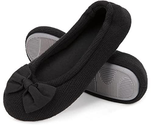EverFoams Damen Gemütlich Leicht Frottee Baumwolle Memory Foam Ballerina Hausschuhe, Schwarz, 38/39 EU
