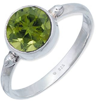 mantraroma Damen Ring Silber mit Stein Peridot Edelstein grün schlicht modern (MRG-182-59-(52))