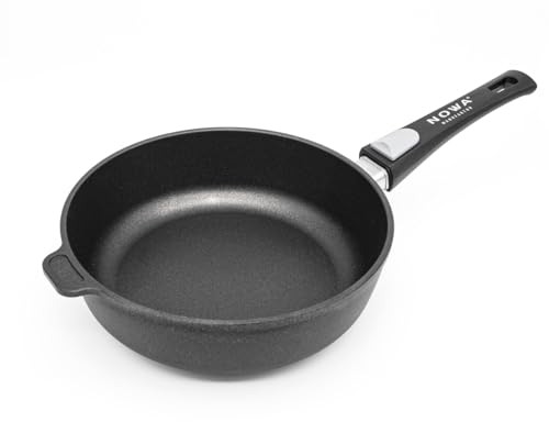 NOWA Aluguss Schmorpfanne (20 cm Ø) - Antihaftbeschichtete Hochrandpfanne (7 cm Innenhöhe) mit abnehmbarem Griff für alle Herdarten – backofen- & induktionsgeeignet