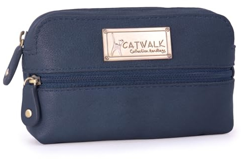 Catwalk Collection Handbags - Ladies Small Leather Cosmetic Bag - Accessories & Makeup Pouch for Handbag - Compact Camera Case - Savannah - Blue