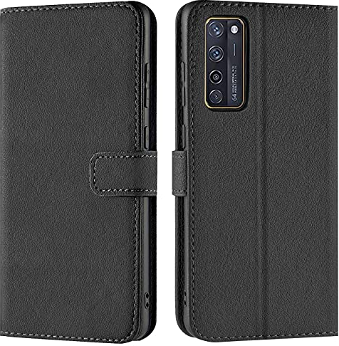Verco Handyhülle für ZTE Axon 20 Hülle, Bookcase Tasche Flipcover für ZTE Axon 20 Case [Kartenfächer/Aufstellfunktion], Schwarz