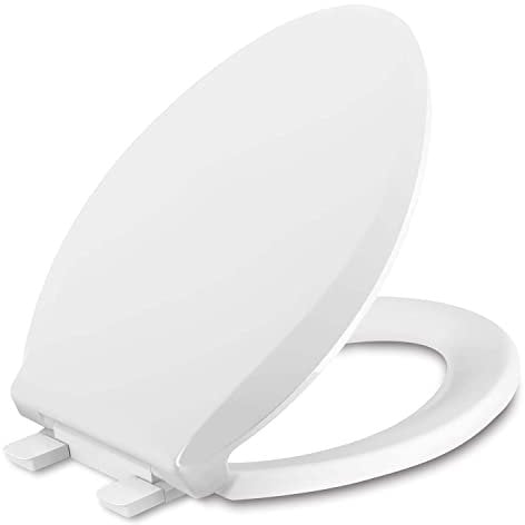 CCBELLO A0800 Länglicher Toilettensitz, Schnellverschluss-Scharniere, langsam schließend, Luftfahrt-Material, löst sich nicht, weiß (47 cm)
