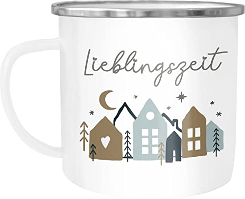 SpecialMe® Emaille-Tasse Lieblingszeit Winterzeit Weihnachten Geschenk Adventskalender Wichteln Emaillebecher emaille-weiß-silber standard