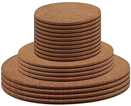 MUKLEI 18 PCS Cork Plant Pot Coasters, Round Cork Plant Mat, Table Placemats for Indoor Plants, Drink, DIY Craft Project, 10cm, 15cm, 20cm