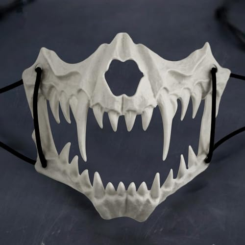 SHOWHEEL Tier Skelett Halbgesichtsmaske - Weißer Totenkopf, Tiger Gesichtsmaske, Halloween Schädel Maske für Cosplay/Mottoparty, Unisex