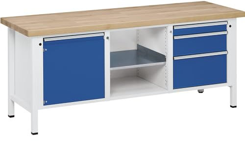 ANKE | Werkbank | Gestellbauweise Serie V | 1 Tür 540 mm | 3 Schubladen | Höhe 890 mm | Stahlblechbelag