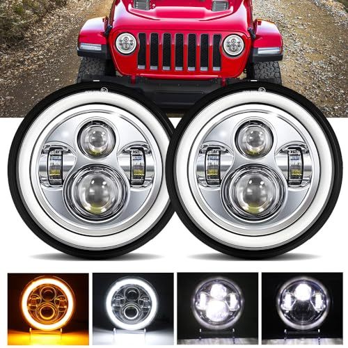 YUGUANG Coppia di fari LED da 7 pollici 100W 10000lm 4 lenti Angel Eyes 3000K + 6000K 4 modalità di illuminazione rotonde nere luci fuoristrada Croce DRL HI LO Fascio per Wrangler JK TJ LJ CJ Hummer