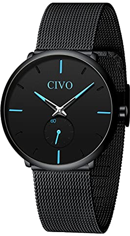 CIVO Herren Uhren Ultra Dünne Schwarze Minimalistische Mesh Edelstahl Wasserdicht Designer Geschenke für Männer