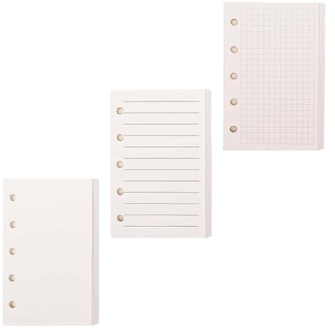 Mogoostry A8 5-fach gelochte Nachfüllpapier, 3 Stück, A8-Größe, Mini-Binder-Füllpapier, liniertes Raster, Blanko-Papierplaner, Nachfüllpackungen für lose Blätter, 40 Blatt pro Packung, insgesamt 120