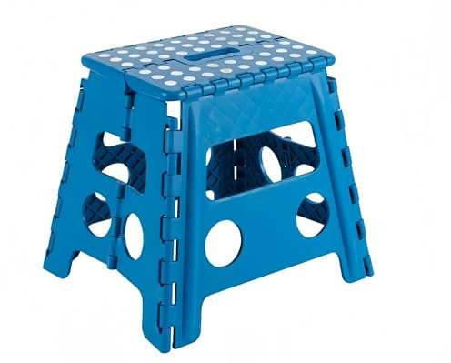 Taburete Plegable con escalón, Taburete niños,para Escuelas, Cocina, baño, Dormitorio, soportar hasta 150kg(Azul, 17x21x18 cm)