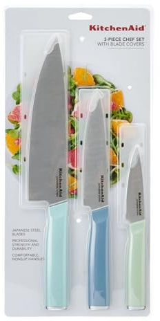 KitchenAid Juego de 3 cuchillos de cocina, cuchillo de cocinero, cuchillo pelador, juego de 3 piezas, acero japonés