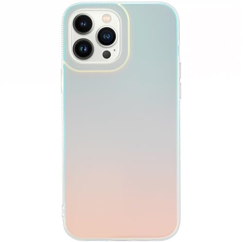 Dumkery Cute Case Compatible with iPhone 13 Pro Max Case, Iridescent Clear White Aesthetic PC and TPU Shockproof Slim Case Cover for Girls Women