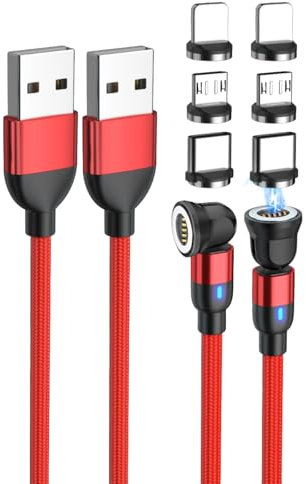 Magnetic Charging Cable 2 Pack (3.3ft+10ft) 360& 180 Magnetic Charger 3-in-1 Data Transfer Magneti c Phone Charger Cable 3A USB C Charging Cable for i Phone/Samsung/Micro USB Devices (3.3FT/10FT)