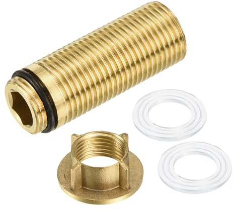 sourcing map 1 x 54 mm Wasserhahn-Verlängerung, Gewinderohr-Montageschaft und 20 mm Messingbefestigungs-Kontermutter, Verdickung, Wasserhahn-Armaturen, Nippel-Kontermutter-Set