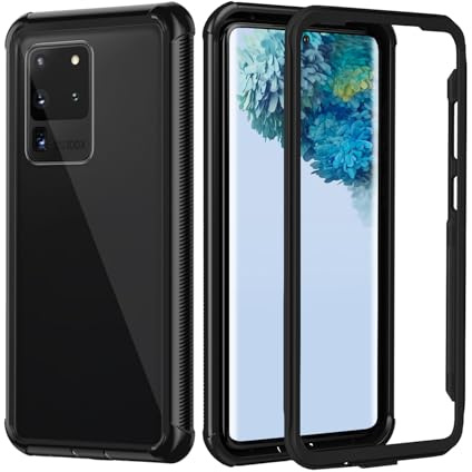 seacosmo Coque pour Samsung S20 Ultra, Coque Galaxy S20 Ultra, Antichoc Etui avec Protège-écran Full Body Protection Intégré [Compatible avec Capteur d'empreinte Digitale] Bumper Antidérapante, Noir