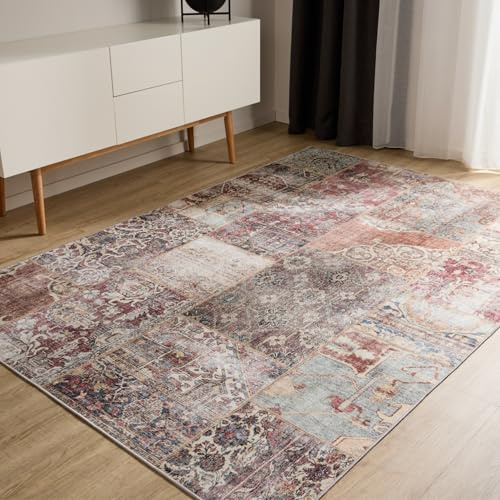 benuta Basic Waschbarer Teppich George - Multicolor/Braun 60x120 cm - Kunstfaser - Rechteckig & im Style: Vintage, Ethno-Style, Shabby Chic - Pflegeleicht für Wohnzimmer Schlafzimmer