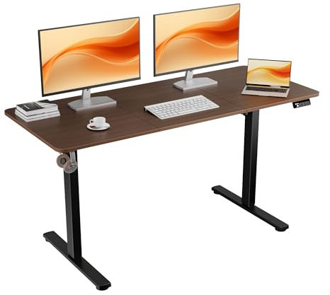ERGOMAKER Elektrischer Höhenverstellbarer Schreibtisch 140x60cm (55.1x23.6), Höhenverstellbarer Tisch mit Spleißplatte (Schwarzes Gestell + Schwarznuss Tischplatte)
