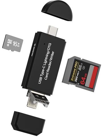 Lector de tarjetas USB C Lightning USB-A Micro USB a SD TF (4 en 1) para iPhone 16 15 14 para Apple adaptador Micro SD memoria lector de tarjetas PC compatible con Samsung S24 para iPad tipo C Flash