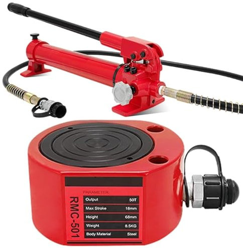 Cric hydraulique 50T avec pompe hydraulique à main Cp-700, kit d'alimentation hydraulique à profil bas, mini cylindre hydraulique industriel à course de 18 mm (avec pompe)