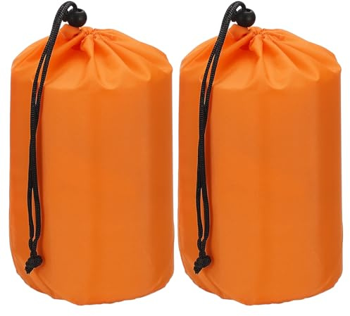 PATIKIL Stuff Sack, 2 Pcs 5 x 10 Inch Waterproof Outdoor Storage Sack Portable Drawstring Dust Flap Bag Lightweight Bag for Camping Hiking Travel, Orange