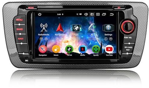 Erisin 8-Core 4GB RAM+64GB ROM 7 Inch Android 14 Car Stereo Bluetooth with Sat Nav for Seat Ibiza 2009-2013 Support Wireless CarPlay Android Auto WiFi 4G DAB+ DSP OBD2 RDS DVR Canbus SWC Head Unit