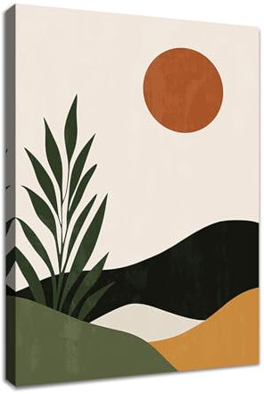 WENGTIAO Boho Abstrakte Leinwand Bilder Kunstdrucke mit Rahmen Minimalistische Sonne Berg Geometrische Malerei Wandbilder auf Leinwand Wohnzimmer Schlafzimmer Wanddeko 30x40 cm