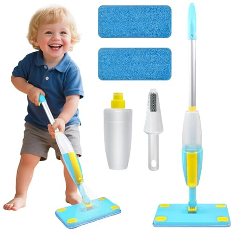 Kinder-Sprühmopp Reinigungs-Spielzeug – Montessori-inspiriertes Putzspielset mit echtem Wasserspray – Haushalts-Spielzeug für Jungen und Mädchen ab 3 Jahren