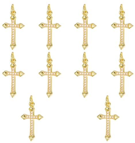 LEGENTLISUR 10 Stück Kreuz Anhänger Für Religiöser Anhänger Aus Messing Rosenkranz Kruzifix Pendant Mit Zirkonia Für Ohrringe Halsketten DIY Bastelzubehör